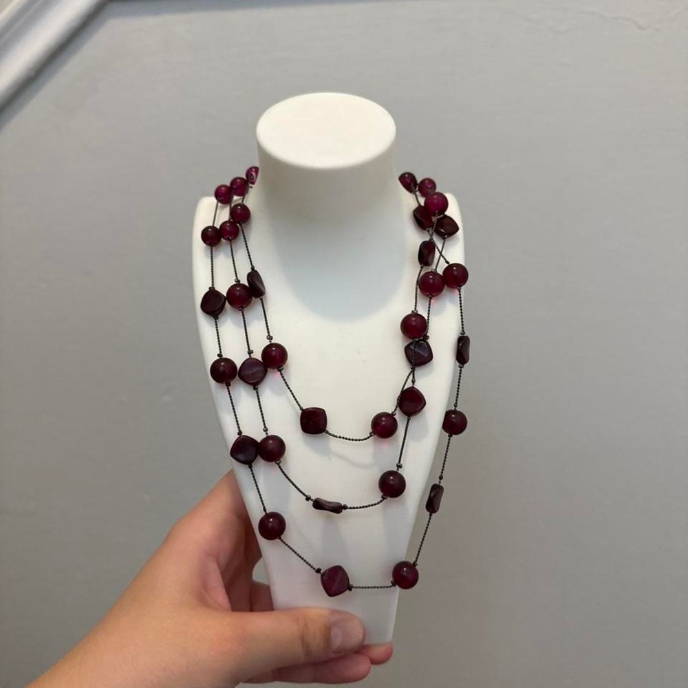 Burgundy Wine Beaded Multi Strand Necklace Long Layered Boho Statement Jewelry